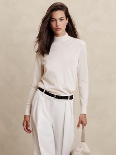 Merino Wool Turtleneck Sweater | Banana Republic Factory Classic Fine Knit Polo Sweater For Spring, Winter White Workwear Top, Beige Long Sleeve Polo Sweater For Work, Beige Long Sleeve Sweater For Business Casual, Cream Sweater For Workwear In Winter, Beige Knit Polo Sweater For Workwear, Merino Wool Sweater For Spring Workwear, Spring Merino Wool Sweater For Work, Spring Workwear Polo Sweater With Ribbed Cuffs