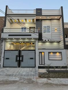 the front view of a two story house