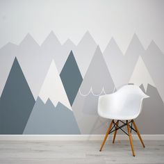 Grey and blue mount range children's wall mural by WallpaperMural.com Ideas Habitaciones, Wallpaper For Kids, Blue Nursery, Kids Room Wall