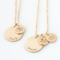 "This personalized disc necklace is the perfect gift for new moms, nana, grandma, or that special someone in your life. Simple, dainty, minimal, perfect for layering, personalize with Nana, Mom, initials + smaller disc with heart stamp or number of children/grandchildren, birth flower, zodiac. Offered in quality 14k gold fill, sterling silver, and rose gold fill, a beautiful piece your wife, mom, grandma, best friend, any special woman in your life will enjoy and wear close to their heart. HOW - Necklace Mama, Pear Shaped Diamond Necklace, Heart Shaped Diamond Pendant, Nana Necklace, Pave Heart Necklace, Mom Necklace Personalized, Poppy Necklace, Initials Necklace, Birth Flower Necklace