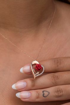 Metal: 925 Sterling Silver | Weight: 3.80 Gr | Figure Width: 1.20 Cm | Figure Height: 3.50 Cm |  Chain Length : 42 Cm | Stone Type: Zircon | Plating: Rose Gold Plated | Note: Avoid contact with substances such as Perfume, Alcohol, Cream, Bleach. Rose in Heart Necklace | 925 Sterling Silver | Gifts for Her | Flower Necklace |  Rose Pendant | Plant Necklace | Red Rose Necklace | Rose Jewelry Elegant Rose Necklaces For Valentine's Day, Elegant Rose Red Necklace For Valentine's Day, Rose-colored Jewelry For Valentine's Day Anniversary, Personalized Rose Gold Jewelry For Her, Personalized Rose Jewelry For Her, Rose Heart-shaped Necklace For Gift, Rose Heart Necklace For Valentine's Day, Rose Gold Jewelry For Valentine's Day Anniversary, Valentine's Day Rose Gold Necklaces With Rose Design