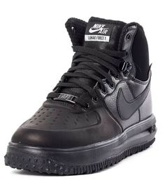 NIKE LUNAR FORCE 1 SNEAKERBOOT (GS) BLACK / BLACK METALIC STYLE # 706803-002 Nike updates the classic Nike Air Force 1 with new technology resulting in a much lighter, more cushioned version. Completely redesigned, the Nike Lunar Force 1 Mid features a lightweight Lunarlon sole with beveled ribs, encapsulated Air-Sole units in the heel/forefoot, adjustable ankle strap, and a rubber outsole with cutouts to reduce weight Slip-resistant Lace-up Sneakers For Streetwear, Black Slip-resistant Waterproof Boots For Streetwear, Nike Slip-resistant Sneakers For Streetwear, Black High-top Sneakers With Laces, Nike High-top Sneakers With Boost, Nike High-top Sneakers With Boost Midsole, Nike Functional High-top Sneakers With Boost Midsole, Sporty Mid-top Waterproof Boots With Rubber Sole, Winter Sports Functional Sneakers