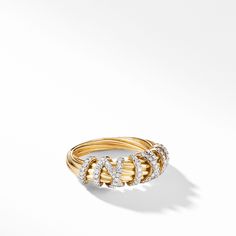 Helena Ring in 18K Yellow Gold with Pavé Diamonds Small Ring, Cable Bracelets, Jewelry Lookbook, Small Rings, Gold Threads, Elegant Hairstyles, Diamond Sizes, High Jewelry, David Yurman