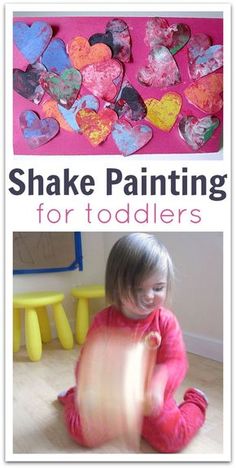 the cover of shake painting for toddlers is shown with hearts on pink and yellow