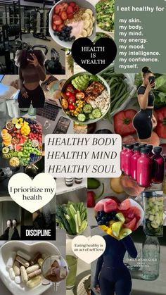 Healthy Meal Vision Board, Healthy Eating Aesthetics Vision Board, Healthy Living Vision Board, Good Health Vision Board, Healthy Food Collage, Healthy Eating Vision Board, Gentle Motivation, Motivation To Eat Healthy, Manifesting Motivation