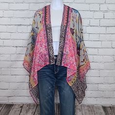 Anthropologie Elizabeth Gillett Semi-Sheer Floral/Animal Mix Kimono In Pink/Rose Versatile, Elegant Semi-Sheer Kimono, Perfect As A Beach/Swim Cover Or As An Accessory For Dresses And Tees Features: Soft, Flowy Polyester Fabric Semi-Sheer Mixed Floral/Animal Print Design Open Front Styling Relaxed Roomy Fit Kimono Silhouette Asymmetric Hem Measurements: Chest 52" Center Back 25" Outside Sleeve 12" Materials: 100% Polyester Machine Wash Tumble Dry Nwt Tags: Boho Bohemian, Resort, Vacation, Cruise One Size Pink Kimono For Summer, Pink Kimono For Spring Festival, Pink Spring Festival Kimono, One Size Pink Kimono For Festival, Spring Pink Printed Kimono, Pink Floral Print Kimono For Festival, One Size Pink Kimono For Spring, Spring Pink One-size Kimono, Pink Party Kimono