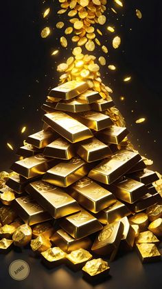 a pile of gold bars falling into the air