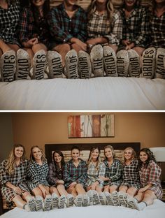 Flannel For Bridesmaids Fall Wedding, Winter Wedding Mismatched Bridesmaids, Western Getting Ready Wedding Outfit, Bridesmaid Stuff, Fall Wedding Bridesmaids, Bridal Party Getting Ready, Bridesmaid Photoshoot, Fall Bridesmaids