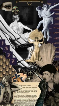 an art deco collage featuring women in black and white