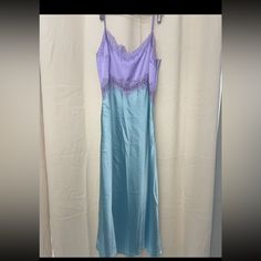 Never Worn Purple Slip Dress For Spring Party, Purple Slip Dress For Summer Evenings, Purple Evening Slip Dress For Summer, Chic Purple Slip Dress For Spring, Purple Slip Dress For Spring, Purple Midi Slip Dress For Summer, Purple Midi Length Slip Dress For Summer, Purple Midi Length Slip Dress For Night Out, Purple Spaghetti Strap Maxi Dress For Night Out