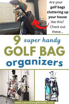 the golf bag organizer is organized and ready to be put in your garage or office