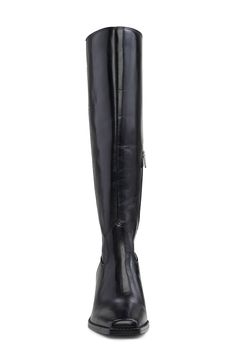 A contemporary square toe and flared block heel balance a versatile boot that will flawlessly complement your polished wardrobe. 2 1/2" heel 15 1/2" shaft; 16 1/2" calf circumference Leather upper/synthetic lining and sole Made in Brazil Wide Calf High Shaft Heeled Boots With Reinforced Heel, Sleek Wide Calf Boots With Stacked Heel, Sleek Wide Calf Heeled Boots With High Shaft, Formal Tall Boots Medium Width, Wide Calf Tall Platform Boots With Stacked Heel, Tall Platform Boots With Stacked Heel And Wide Calf, Knee-high Boots With Stacked Heel And Snip Toe, Tall Platform Boots With Stacked Heel, Sleek Fitted Heeled Boots With Stacked Heel