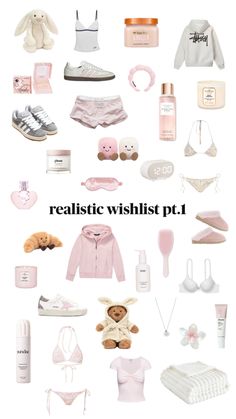 a bunch of different items that are in the shape of a collage with words reading realistic wishlist pt1