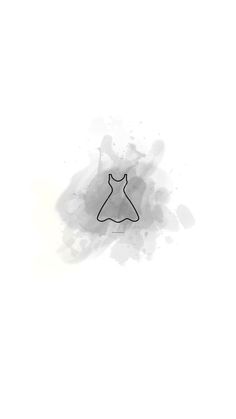 a black and white drawing of a dress on a hanger with watercolor spots