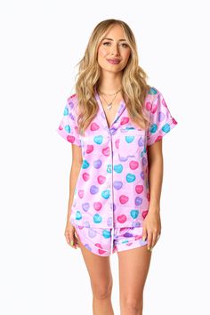 BuddyLove Aurora Pajama Set - Sweet Hearts Pink Pajama Set, Pink Pajama, Stretch Hips, Fitted Shorts, Easter Fashion, Buddy Love, Sweet Hearts, Pink Pajamas, The Aurora