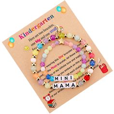 two bracelets with the words'kindergartn'on them are shown