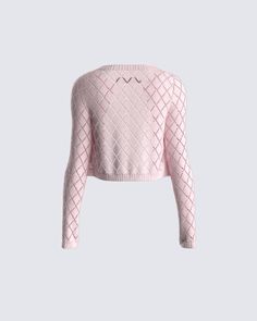 Polish up your look with this pink knit cardigan 💗 Made from a sweater knit, and complete with a diamond pattern, patch pockets, and decorative button - this look will make it obvious that you get sh*t done 💅 Pink Pointelle Knit Cardigan, Pink Textured Knit Trendy Cardigan, Trendy Textured Knit Pink Cardigan, Trendy Pink Open Knit Cardigan, Chic Pink Pointelle Knit Sweater, Pink Textured Knit Cardigan With Crew Neck, Trendy Pink Knit Cardigan, Pink Crew Neck Cardigan With Textured Knit, Pink Knit Cardigan