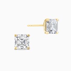 Ecksand's Asscher-Cut Diamond Stud Earrings in 18k Yellow Gold Classic Yellow Gold Diamond Earrings For Formal Occasions, Formal Single Cut Asscher Diamond Earrings, Elegant Asscher Cut Diamond Earrings For Anniversary, Formal Asscher Cut Single Cut Diamond Earrings, Elegant Asscher Cut Single Diamond Earrings, Classic Gold Diamond Earrings, Formal Asscher Cut Diamond Earrings, Elegant Asscher Cut Diamond Accent Earrings, Elegant Asscher Cut Diamond Earrings For Formal Events