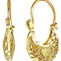 14k Yellow Gold Polished Fancy Filigree Hoop Earrings (12 X 21mm ) Metal Stamp: 14k Metal : Yellow Gold Height : 21 Mm. Width : 12 Mm. Avg.Metal Weight: 1.5 Gr. Back Finding : Hinge Filigree Hoop Earrings, Gold Polish, Metal Stamping, Cute Jewelry, Hoop Earrings, Yellow Gold, Jewelry Earrings, Women Jewelry, Yellow