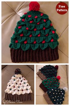 crocheted christmas tree hat and scarf with pom - pom