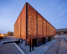 the building is made out of wooden slats