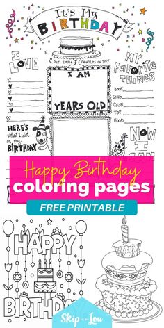 happy birthday coloring pages with free printables for kids to color and write on