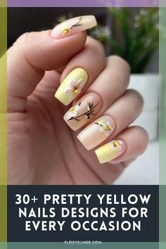 Light Yellow Nails Designs, Pretty Yellow Nails, Light Yellow Nails, Neon Yellow Nails, Pale Pink Nails, Yellow Nail