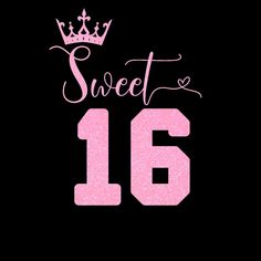 the sweet sixteen birthday card has pink glitter on it and is printed with a crown