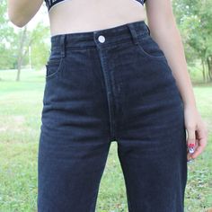 Vintage 90s Black Denim High Rise Jeans. Baggier slim cut leg and ultra high waist. Size 7 from Bongo by Gene Montessano. Waist: 25 1/2"Hips: 36"Rise: 11 7/8"Inseam: 25 1/2" Black High Waisted Jeans, High Waisted Black Jeans, High Waisted Jeans, High Rise Jeans, Waist Size, High Waist Jeans, Black Denim, Bermuda Shorts, Vintage 90s