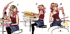 a drawing of a girl playing the drums