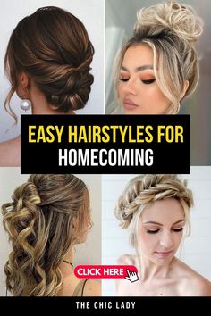 Top 20 Simple and Gorgeous Hairstyles for Homecoming Easy Hairstyles For Homecoming, Updo For Homecoming, Flower Crown Updo, Hairstyles For Homecoming, Side Swept Updo, Messy Fishtail, Loose Buns, Side Swept Curls