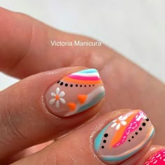 Summer Rainbow Nails, Flower Power Nails, Funky Nail Designs, Quick Nail Art, Evil Eye Nails, May Nails, Bright Nails, Shellac Nails