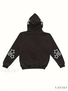 Lasaky - Vintage-Inspired Y2K Star and Letter Print Hoodie: Fashionable Retro Zip-Up Long Sleeve Sweatshirt for Women Star Print Hoodie For Fall Streetwear, Star Print Sweatshirt For Winter Streetwear, Winter Star Print Sweatshirt For Streetwear, Trendy Hooded Sweatshirt With Star Print, Trendy Hoodie With Star Print For Winter, Long Sleeve Tops With Star Print For Streetwear, Long Sleeve Star Print Tops For Streetwear, Trendy Star Print Hoodie Sweatshirt, Black Star Print Sweatshirt For Winter