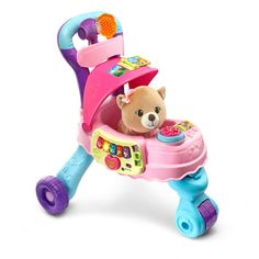 VTech Cutie Paws Puppy Stroller With Plush Puppy and Accessories, Walmart Exclusive Puppy Stroller, Pink Bandana, Sing Along Songs, A Bowl, Pretty Pink, Toddler Toys, A Walk, Hair Dryer, Phonics