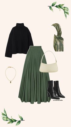 Modest Looks For Women, Green Autumn Outfit, Modest Fashion Outfits Ideas, Trending Shoes For Women, Muslimah Fashion Casual, Modest Girly Outfits, Stylish Outfits Casual, Winter Boots For Women, Modest Casual Outfits