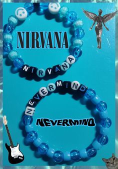 #nevermind #kandi #nirvana #music #kandi #kandikid #bracelet #beads #ponybeads #nirvanatattoo #blue #black #white #water Creative Bracelet Ideas, Cavetown Bracelets Ideas, Xplr Bracelet Ideas, Korn Bracelets, Radiohead Bracelet, Band Bracelet Ideas, Nirvana Accessories, Nirvana Bracelet