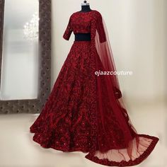 E'jaaz Couture, New Delhi on Instagram: “Custom made embroidered bridal lehenga for our lovely client Pawan from United Kingdom ❤️…” Red Lehenga Choli, Indian Bridal Lehenga