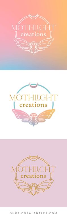 three different logos with the words,'motherlight creations'in gold and pink