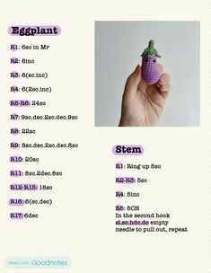 the instructions for how to make an eggplant or crochet toy with pictures