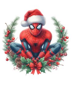 a spider man sitting on top of a christmas wreath