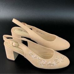 For Sale Brand New Condition Easy Street Dainty Women’s Slingback Heels. Easy Street Defines Feminine Elegance With These Lovely Dainty Heels. Conditions: Brand New Condition Size: 9w Color: Nude Suede Country/Region Of Manufacture: Imported Embroidered Floral Accents Block Heel Suede Upper Microsuede Lining Foam Midsole Tpr Outsole Round Toe Slip-On Slingback Pump Buckle Closure Padded Footbed Smoke And Pet Free Business. Please See The Photos Above My Listing For More Details. Colors May Vary Beige Almond Toe Slingback Pumps For Spring, Spring Formal Slingback Pumps With Round Toe, Formal Slingback Pumps With Round Toe For Spring, Formal Spring Slingback Pumps With Round Toe, Summer Almond Toe Slingback Pumps Medium Width, Slingback Pumps With 4-inch Heel And Round Toe, Spring Evening Slingback Pumps With Almond Toe, Medium Width Slingback Pumps For Spring Evening, Spring Slingback Pumps With 4-inch Heel And Medium Width