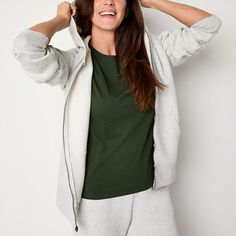 The Xersion women's long-sleeve hoodie combines warmth and style with its ultra-soft fleece fabric and cozy hood. Ideal for layering on chilly days or relaxing at home.Closure Type: ZipperFit: Regular FitNeckline: Hooded NeckPockets: 2 Front Slip PocketsSleeve Length: Long SleeveSleeve Style: Cuffed SleeveApparel Length: 27 Inches - FrontFiber Content: 55% Cotton, 45% Recycled PolyesterFabric Description: FleeceCare: Tumble Dry, Machine WashCountry of Origin: Imported Winter Athleisure Activewear With Fleece Lining, Sporty Hoodie With Cozy Fit And Soft Texture, Sporty Cozy Fit Hoodie With Soft Texture, Cozy Winter Activewear With Ribbed Cuffs, Sporty Hoodie With Soft Texture And Relaxed Fit, Cozy Relaxed Fit Activewear For Winter, Cozy Relaxed Fit Winter Activewear, Comfy Winter Activewear Hoodie, Super Soft Sporty Hoodie For Winter