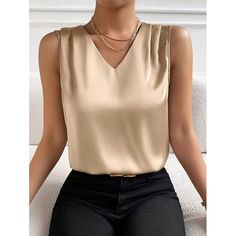 Season:Summer; Fabric:Polyester; Look After Me:Machine wash,Wet and Dry; Gender:Women's; Thickness:Standard; Style:Fashion; Elasticity:Inelastic; Tops Type:Tank; Occasion:Street,Daily; Fit Type:Regular Fit; Pattern:Plain; Design:Cold Shoulder; Neckline:V Neck; Listing Date:03/13/2024; Production mode:External procurement; Bust:; Length:; Fit US Size:; Fit UK Size:; Fit EU Size:; Print Type:non-printing; Sleeve Length:Sleeveless Cheap Elegant Tank Top For Brunch, Fitted Sleeveless Solid Color Blouse, Casual Sleeveless Solid Color Blouse, V-neck Tank Top For Office In Summer, Solid Color Stretch Tank Blouse, Spring Office V-neck Tank Top, Solid Color V-neck Vest Top, Casual V-neck Vest For Office, Sleeveless Solid Color Tops For Work