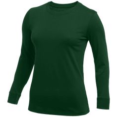 Nike Women's Core Long Sleeve Cotton Crew | Midway Sports. Comfortable Sports Tops For Winter, Sporty Long Sleeve Plain Tops, Solid T-shirt With Ribbed Cuffs For Fall, Green Moisture-wicking Winter Top, Nike Moisture-wicking Tops For Fall, Classic Winter Sports Tops, Winter Nike Stretch Tops, Nike Stretch Winter Tops, Fall Sports Long Sleeve T-shirt