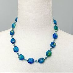 Handmade Blue Necklaces For Spring, Blue Round Jewelry For Spring, Round Blue Jewelry For Spring, Blue Round Spring Jewelry, Necklace Blue, Blue And Orange, Bright Blue, Blue Orange, Orange Color