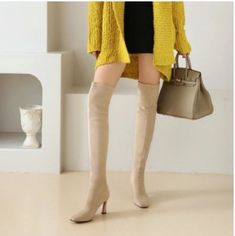 Elegant Luxury Design Thigh High Boots in Beige and Black · KoKo Fashion · Online Store Powered by Storenvy How To Stretch Shoes, Look Put Together, Sock Booties, Team Board, Beige And Black, Online Fashion Stores, Heel Boots, Thigh High Boots, High Heel Boots