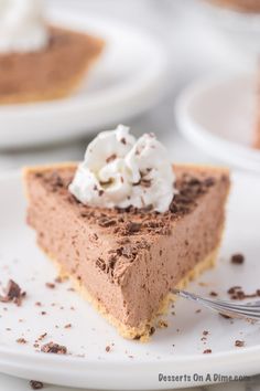 a slice of chocolate pie with whipped cream on top