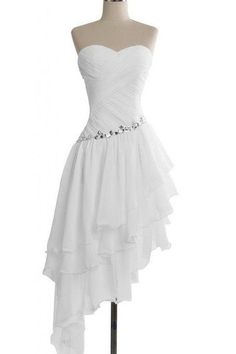 Specifications Silhouette A-Line Hemline/Train Asymmetrical Back Style Zipper Neckline Strapless, Sweetheart Sleeve Length Sleeveless Fabric Chiffon Embellishments Beading, Ruching, Ruffles Full Figure Dress, Layered Chiffon Dress, Cute Prom Dresses, Beauty Dress, Dresses Elegant, Dresses For Teens, Looks Vintage, Fancy Dresses, Simple Dresses