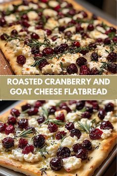 roasted cranberry and goat cheese flatbread with rosemary sprigs on top