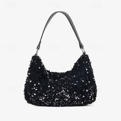 Stylish Black Sequin Hobo Bag for Women - Casual Chic Shoulder Purse with Leather Strap Highlights Highlighting feature: Shimmering sequin embellishment adds a touch of glamour to enhance any outfit. Perfect for adding a touch of sparkle to your look. Specifications Gender:Women's,Type:Hobo Bag,Baguette Bag,Material:Polyester,Embellishment:Sequin,Zipper,Pattern:Solid Color,Occasion:Wedding Party,Holiday,Party,Width (cm):7,Length (cm):25,Height (cm):17,Function:Large Capacity,Category:Shoulder Ba Handbags For School, Sequin Embellishment, Baguette Bag, Tote Purse, Shoulder Purse, Square Bag, Bag For Women, Black Sequins, Hobo Bag